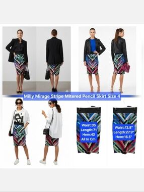 Milly Mirage Stripe Mitered Pencil Skirt Size 4